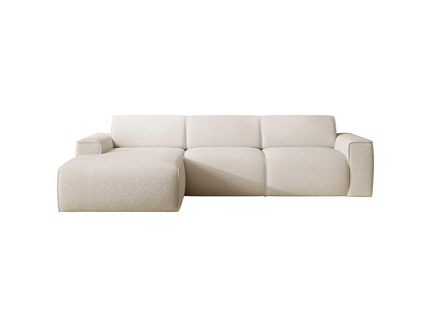 Ecksofa – Ottomane links – creme – Bouclé – BOUVI