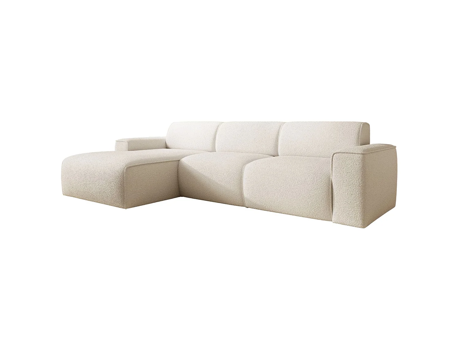 Ecksofa – Ottomane links – creme – Bouclé – BOUVI