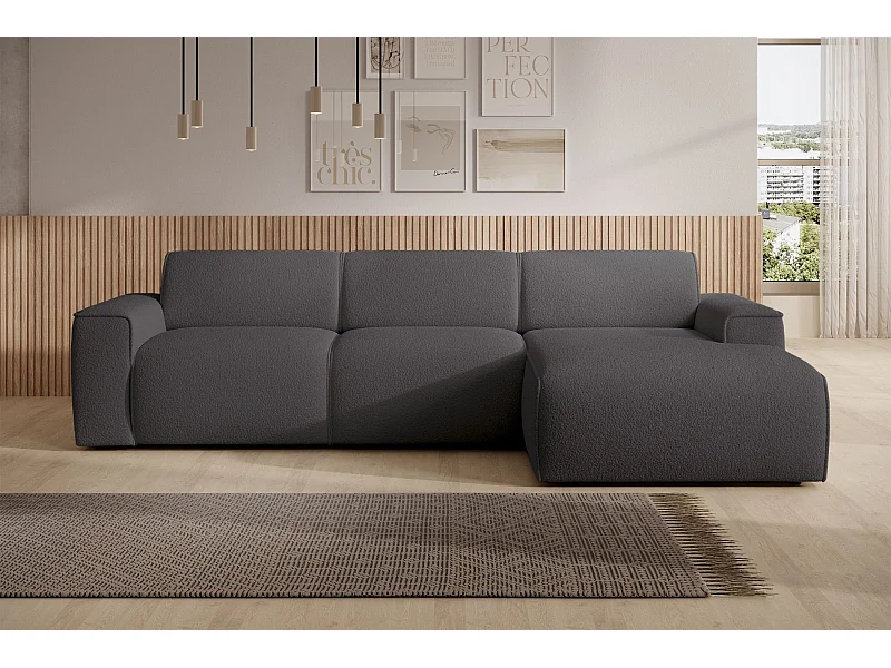 Ecksofa – Ottomane rechts – dunkelgrau – Bouclé – BOUVI