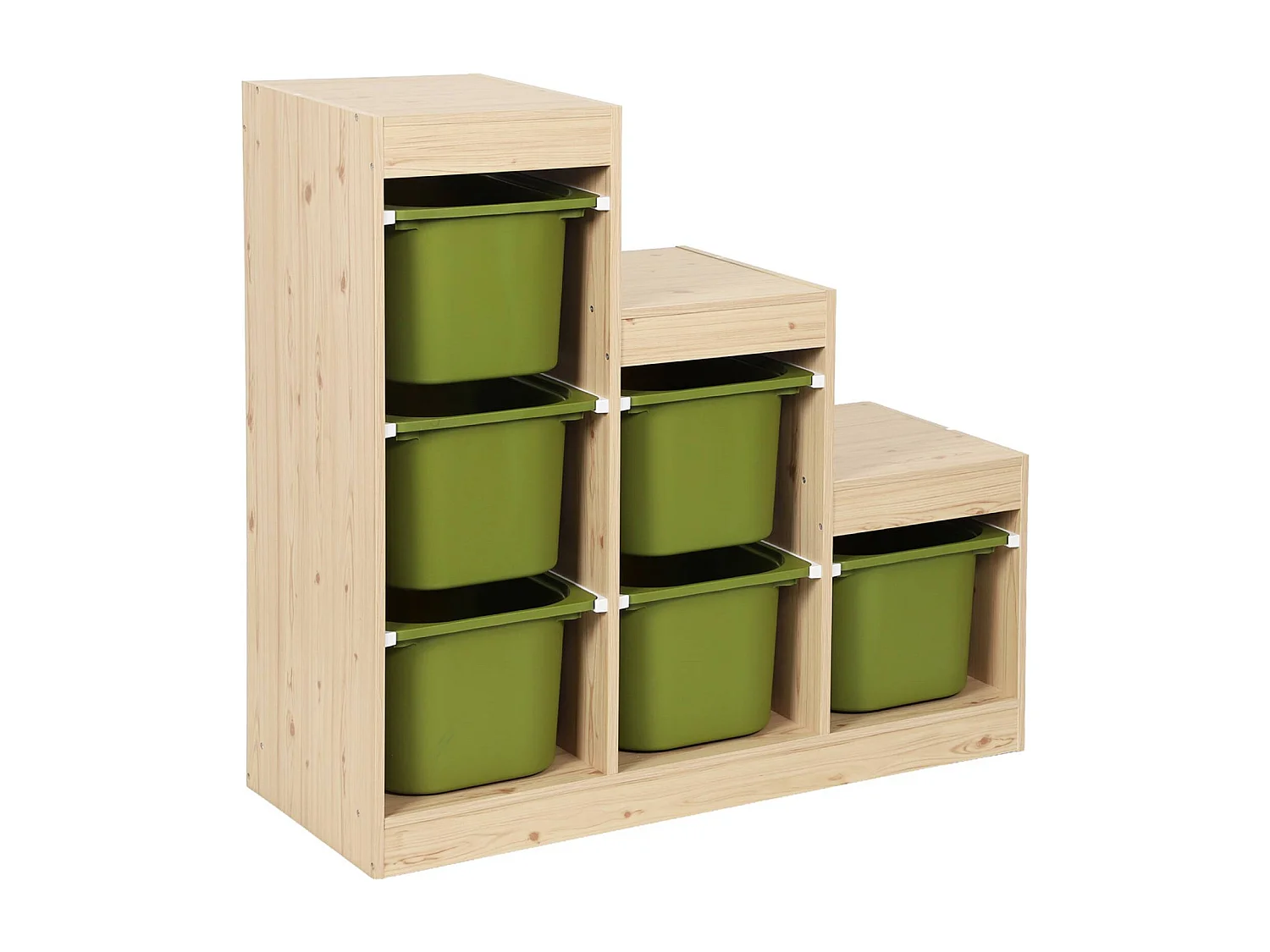 Meuble de rangement enfant escalier 6 bacs de rangement décor bois naturel et kaki - Sora