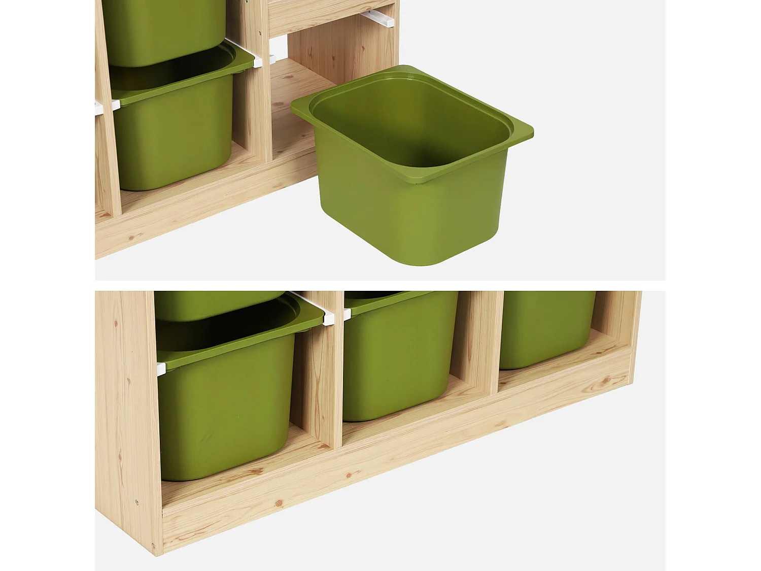 Meuble de rangement enfant escalier 6 bacs de rangement décor bois naturel et kaki - Sora