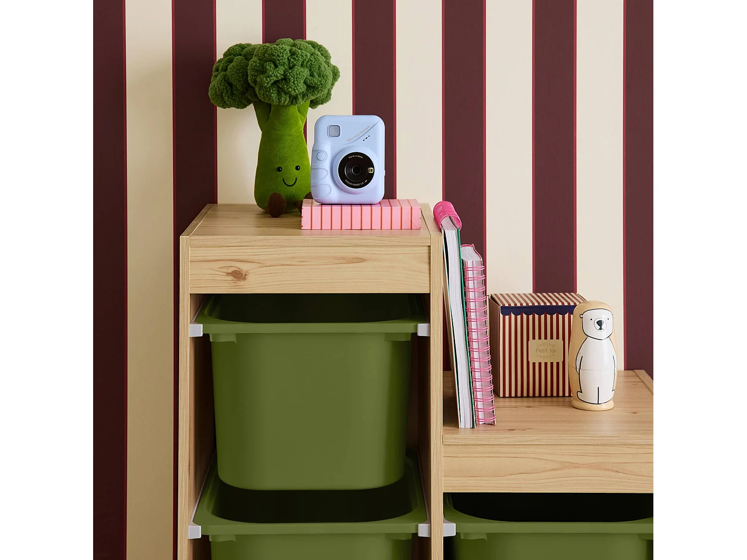 Meuble de rangement enfant escalier 6 bacs de rangement décor bois naturel et kaki - Sora