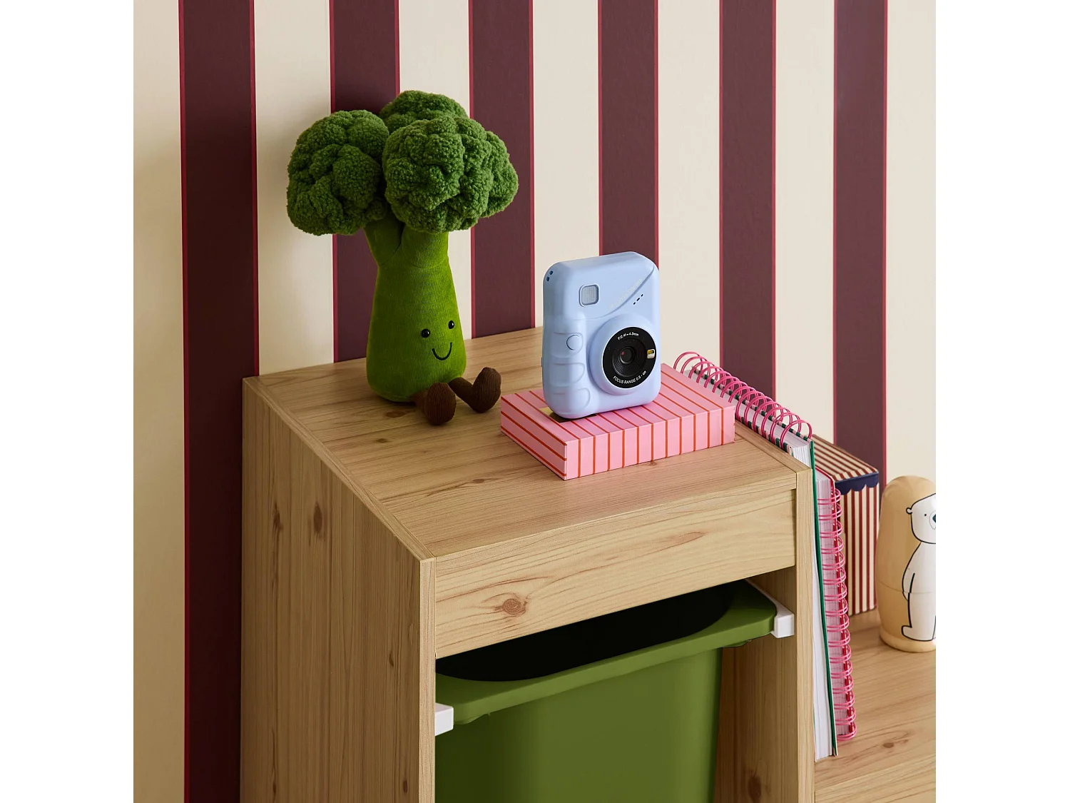 Meuble de rangement enfant escalier 6 bacs de rangement décor bois naturel et kaki - Sora