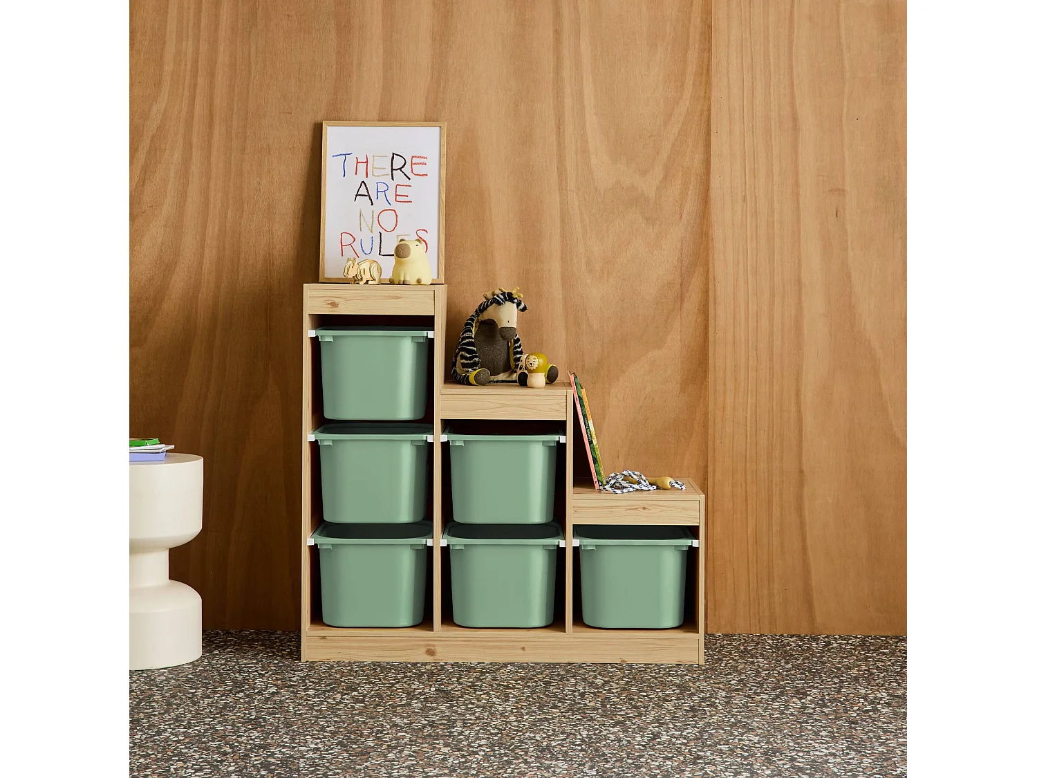 Mobile contenitore per bambini a scala con 6 contenitori, verde grigio