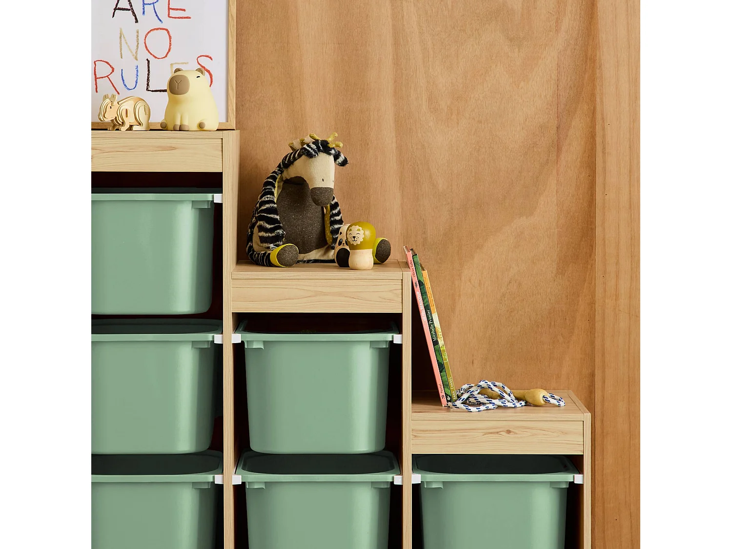 Mobile contenitore per bambini a scala con 6 contenitori, verde grigio