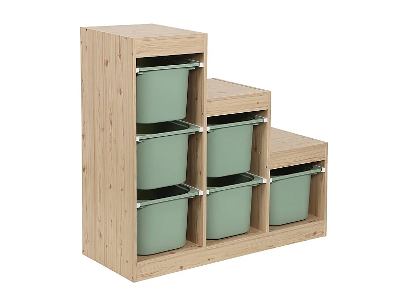 Mobile contenitore per bambini a scala con 6 contenitori, verde grigio