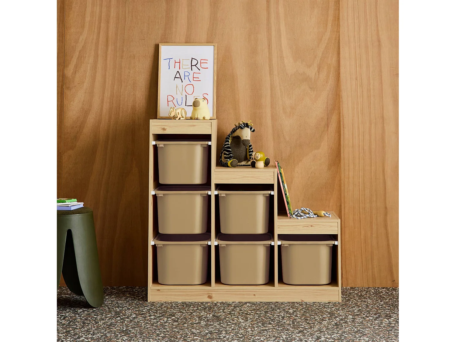 Mobile contenitore per bambini a scala con 6 contenitori, beige