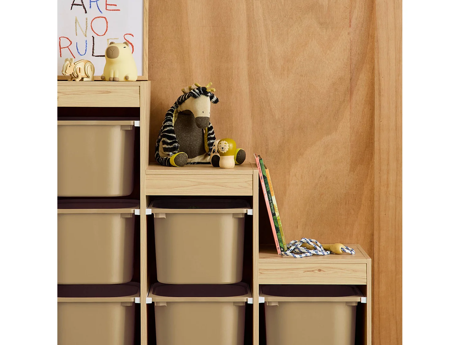 Mobile contenitore per bambini a scala con 6 contenitori, beige