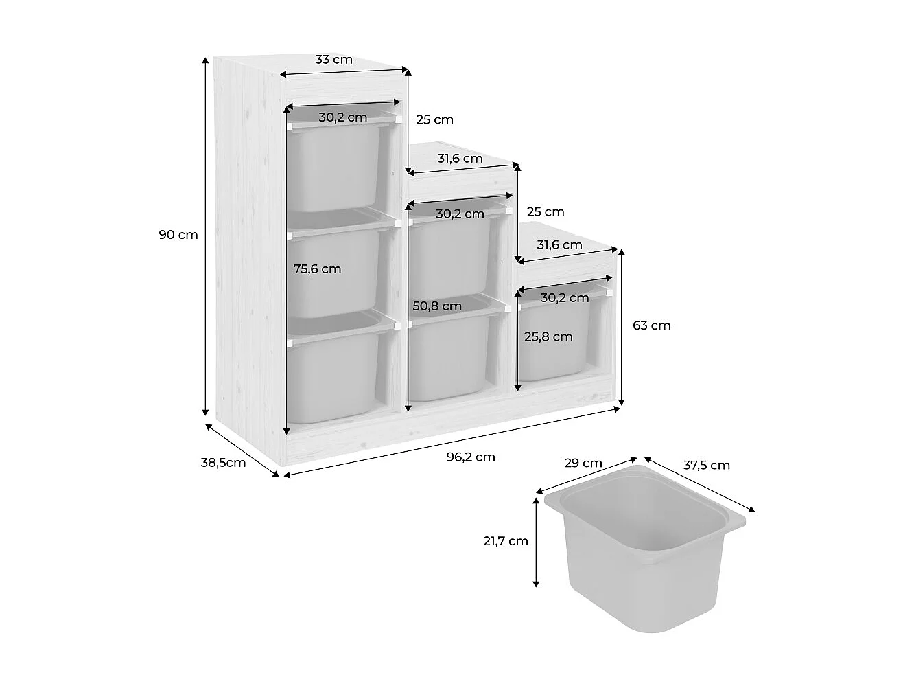 Mobile contenitore per bambini a scala con 6 contenitori, beige