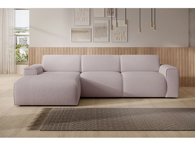 Ecksofa – Ottomane links – beige – Bouclé – BOUVI