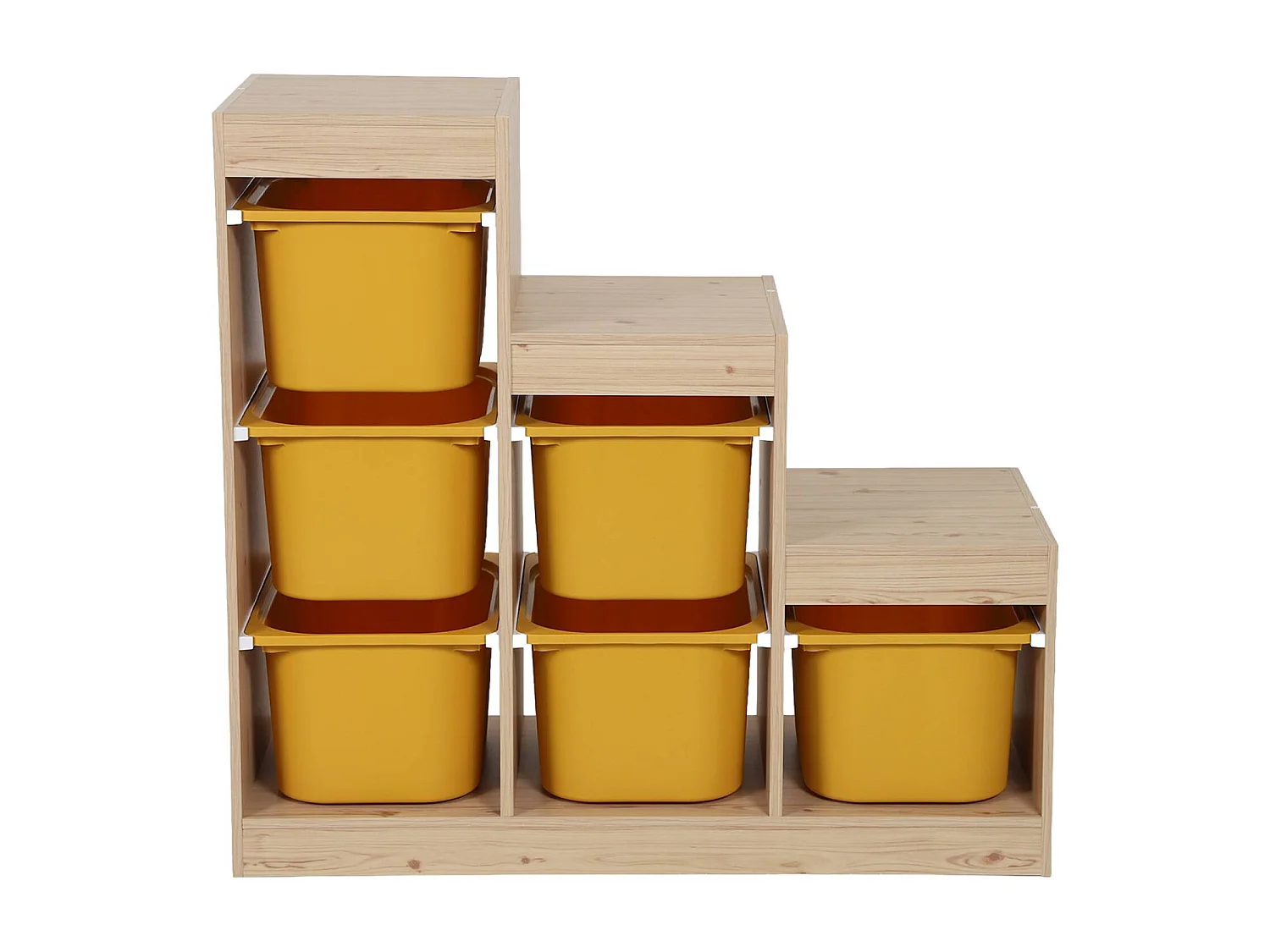 Meuble de rangement enfant escalier 6 bacs de rangement décor bois naturel et moutarde - Sora
