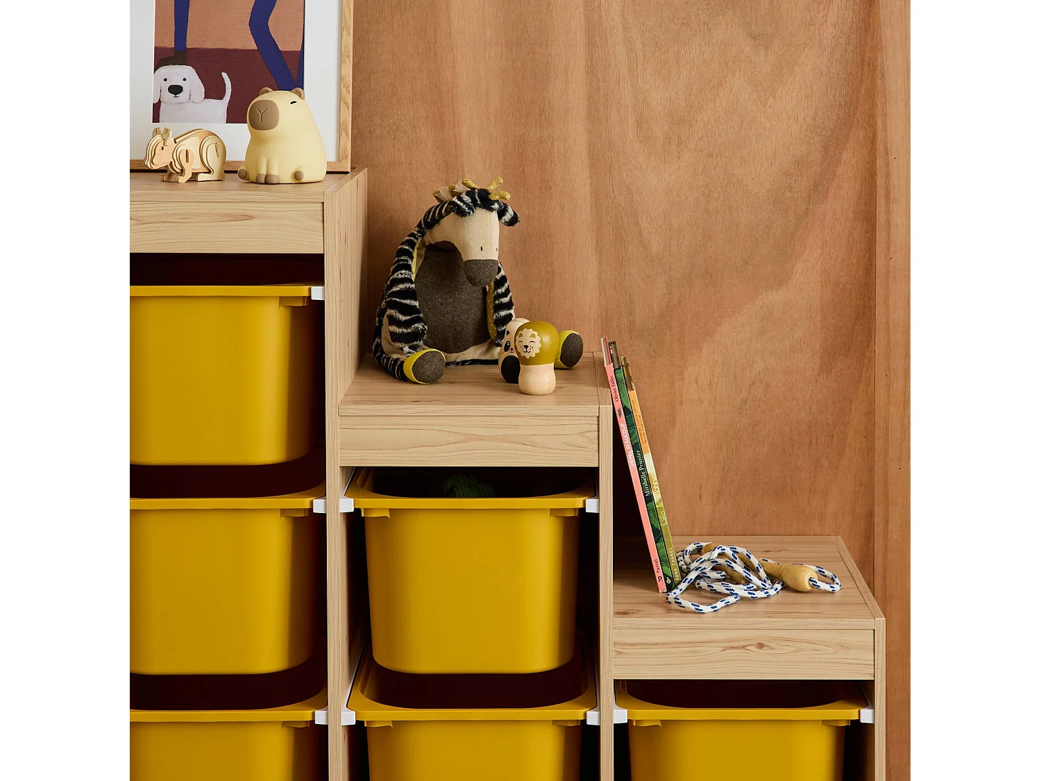 Mobile contenitore per bambini a scala con 6 contenitori, mostarda