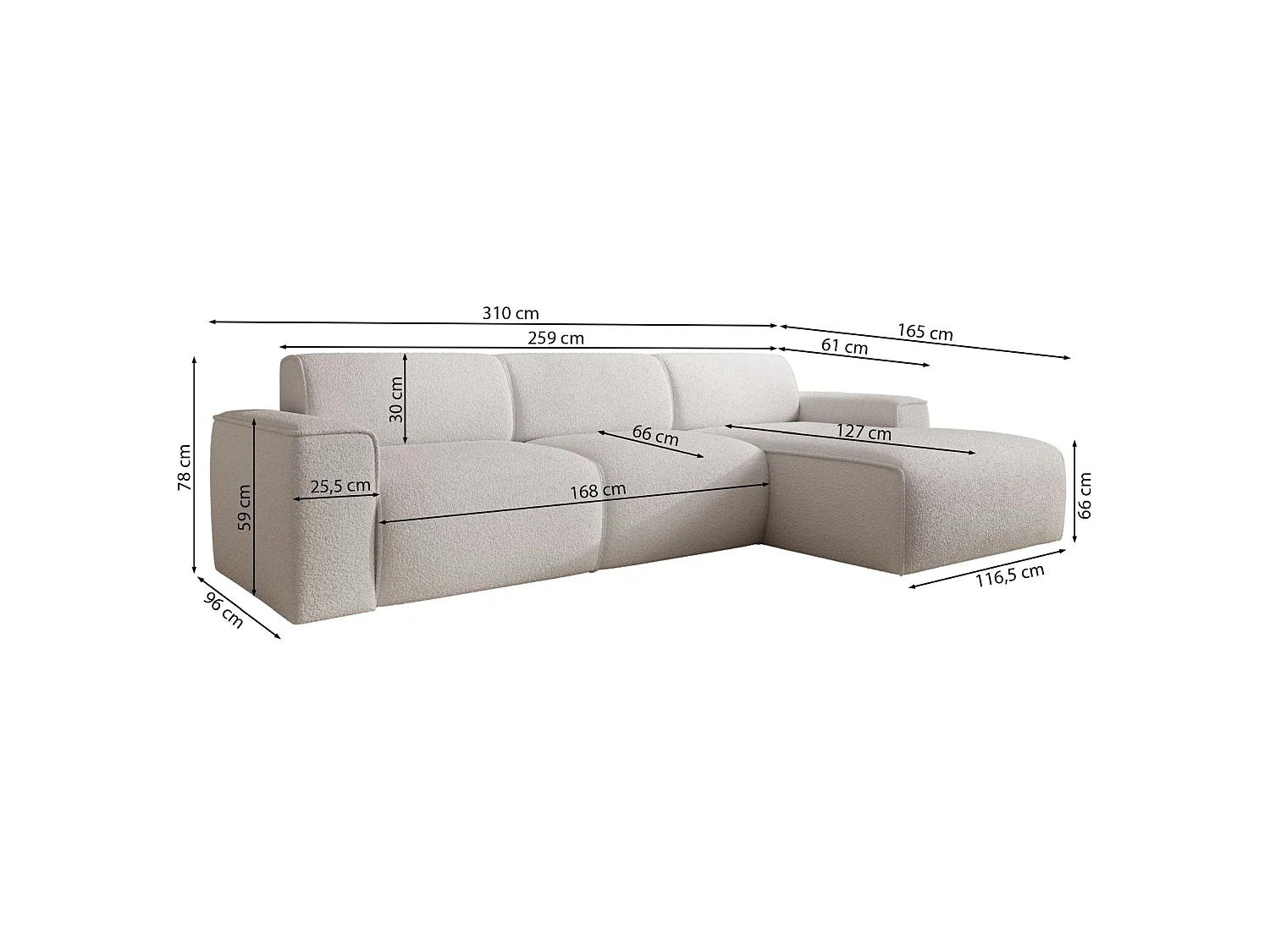 Hoekbank – ottomane links – taupe – bouclé – BOUVI