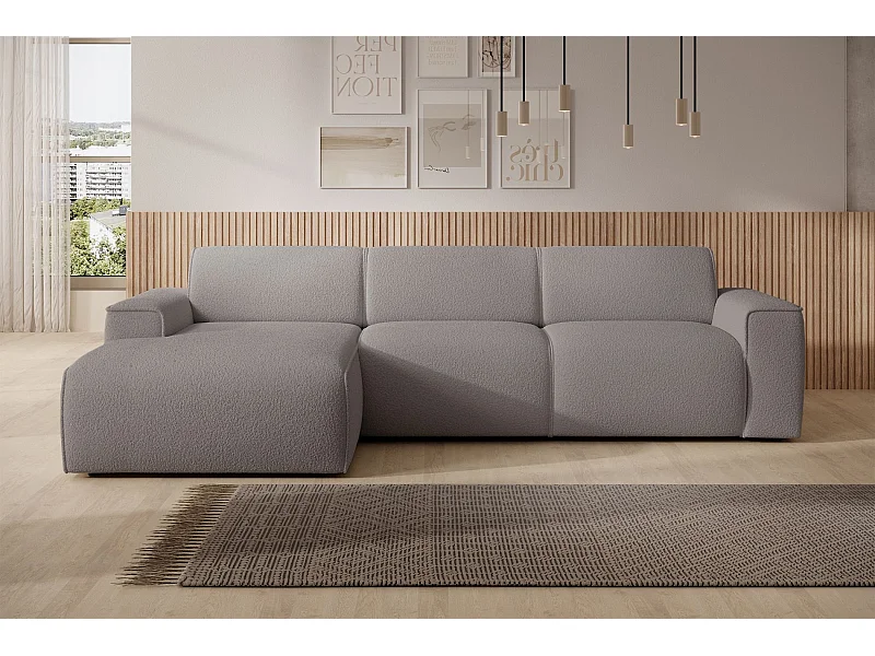 Hoekbank – ottomane links – taupe – bouclé – BOUVI