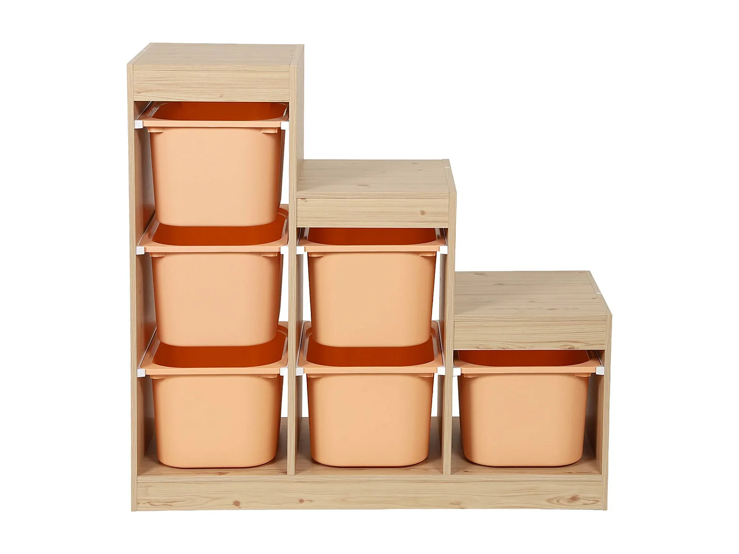 Meuble de rangement enfant escalier 6 bacs de rangement décor bois naturel et pêche - Sora