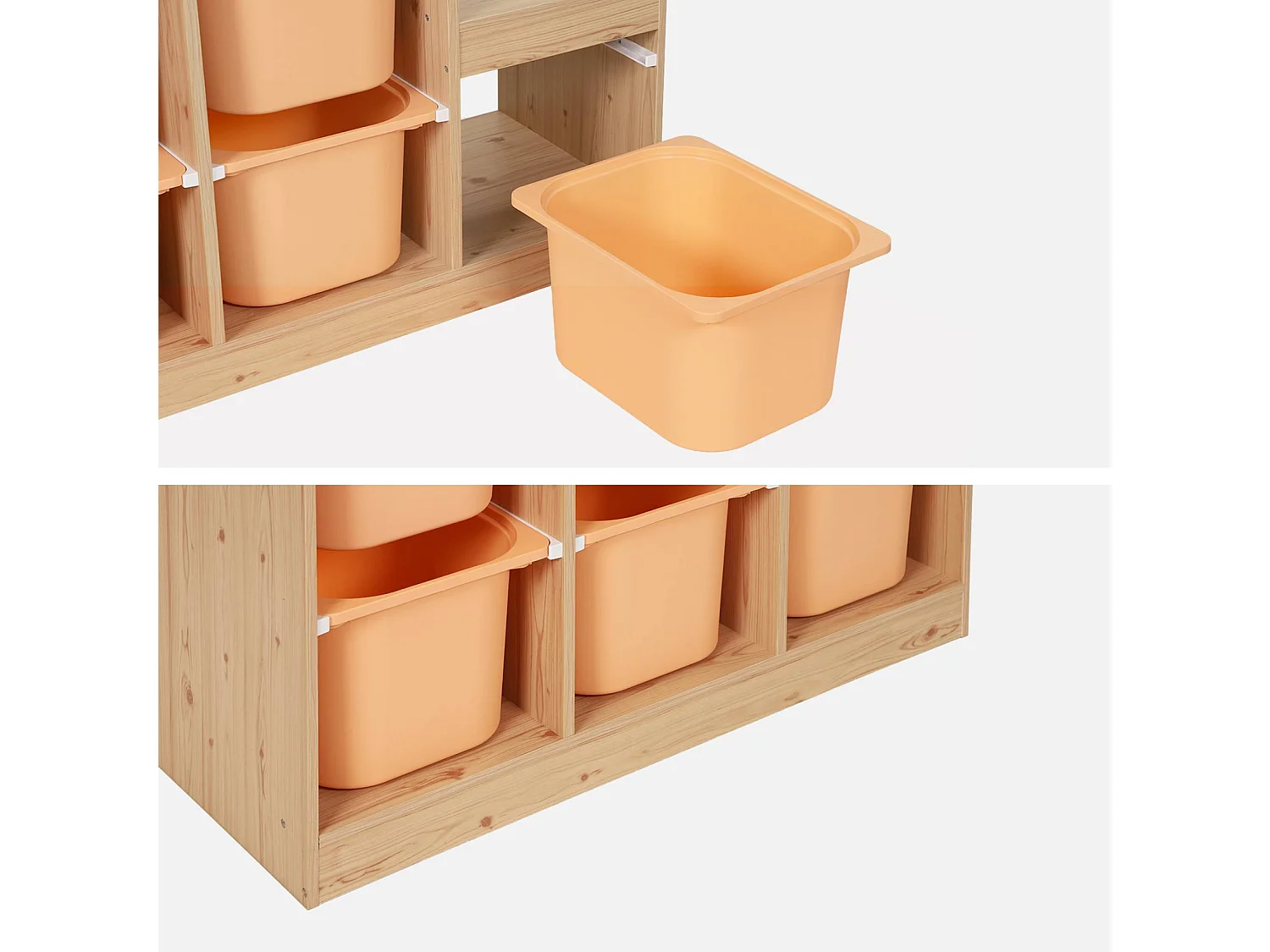 Meuble de rangement enfant escalier 6 bacs de rangement décor bois naturel et pêche - Sora