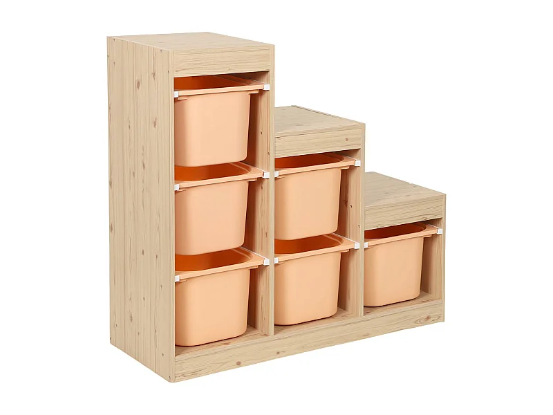 Meuble de rangement enfant escalier 6 bacs de rangement décor bois naturel et pêche - Sora