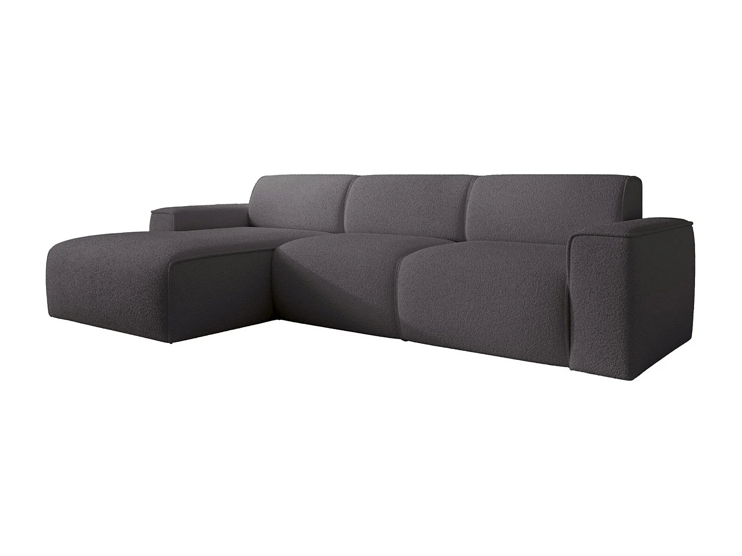 Hoekbank – ottomane links – donkergrijs – bouclé – BOUVI