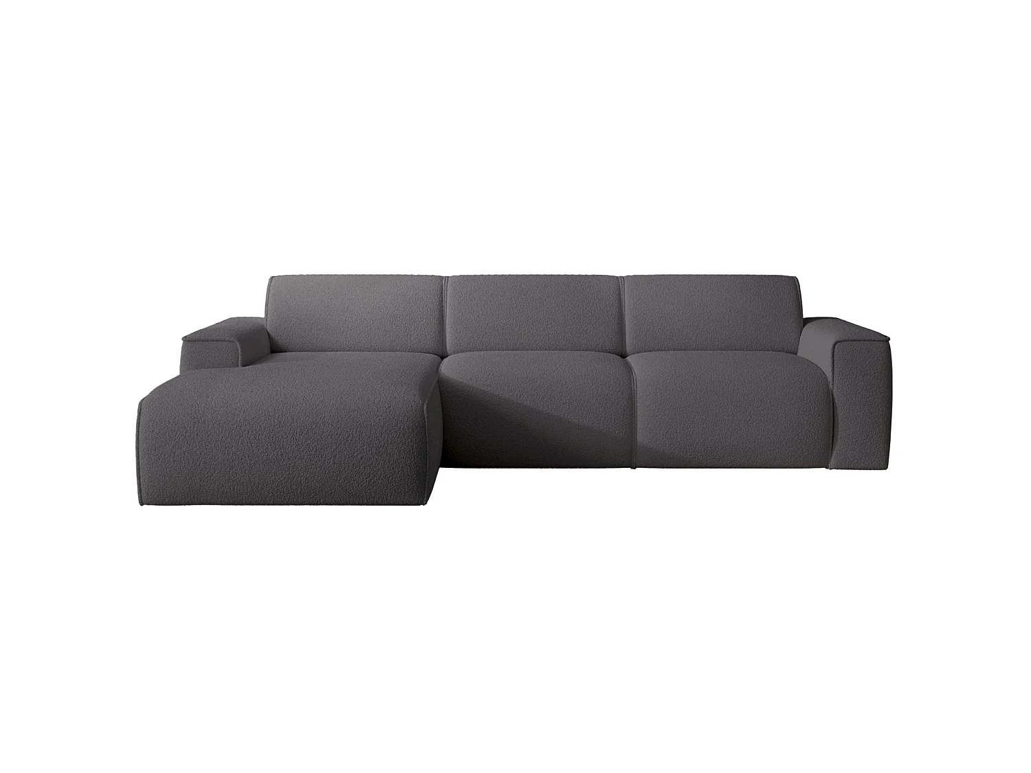 Hoekbank – ottomane links – donkergrijs – bouclé – BOUVI