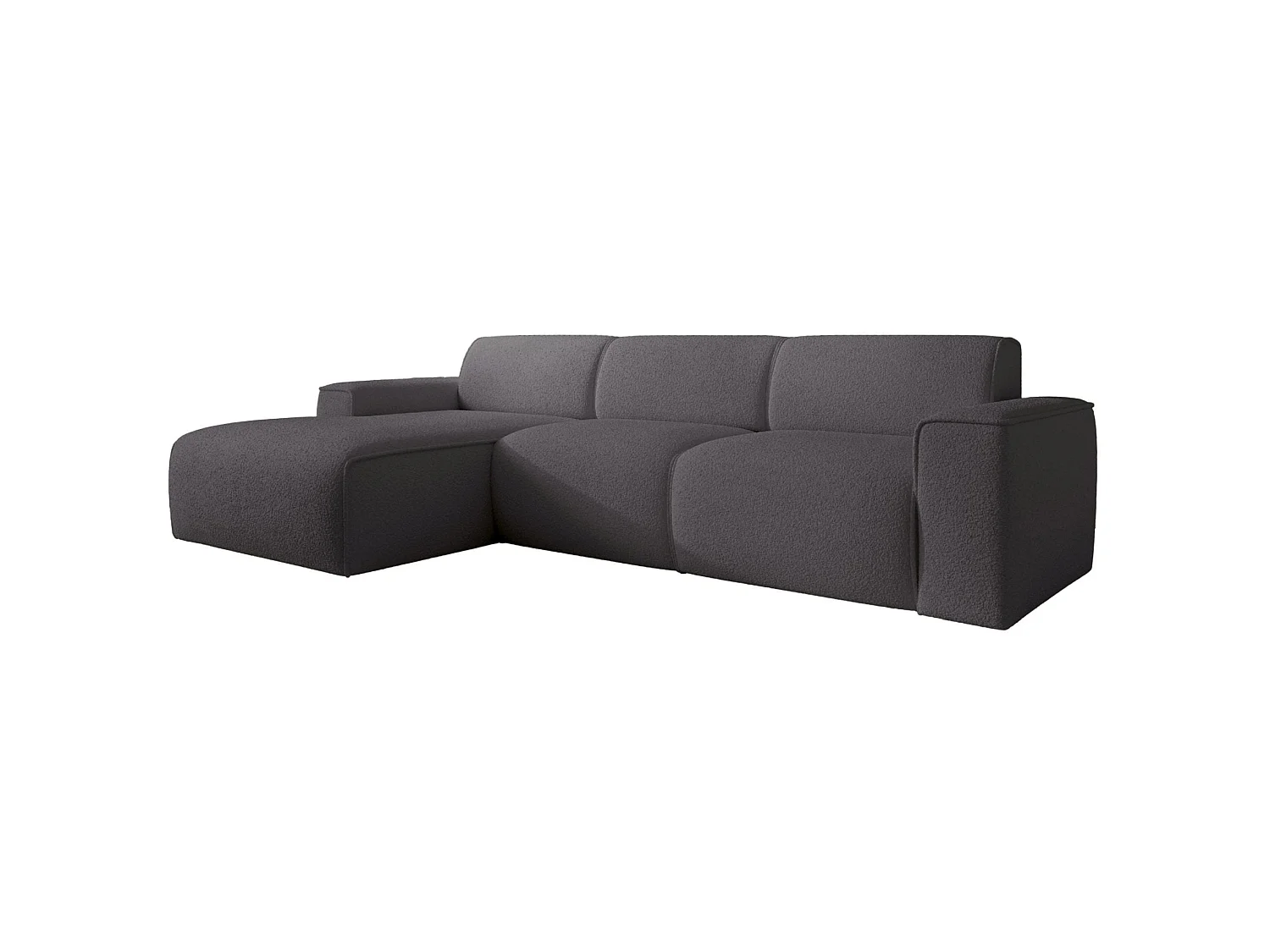 Hoekbank – ottomane links – donkergrijs – bouclé – BOUVI
