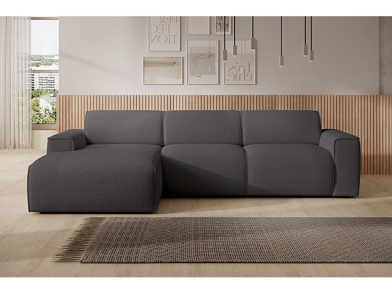 Ecksofa – Ottomane links – dunkelgrau – Bouclé – BOUVI