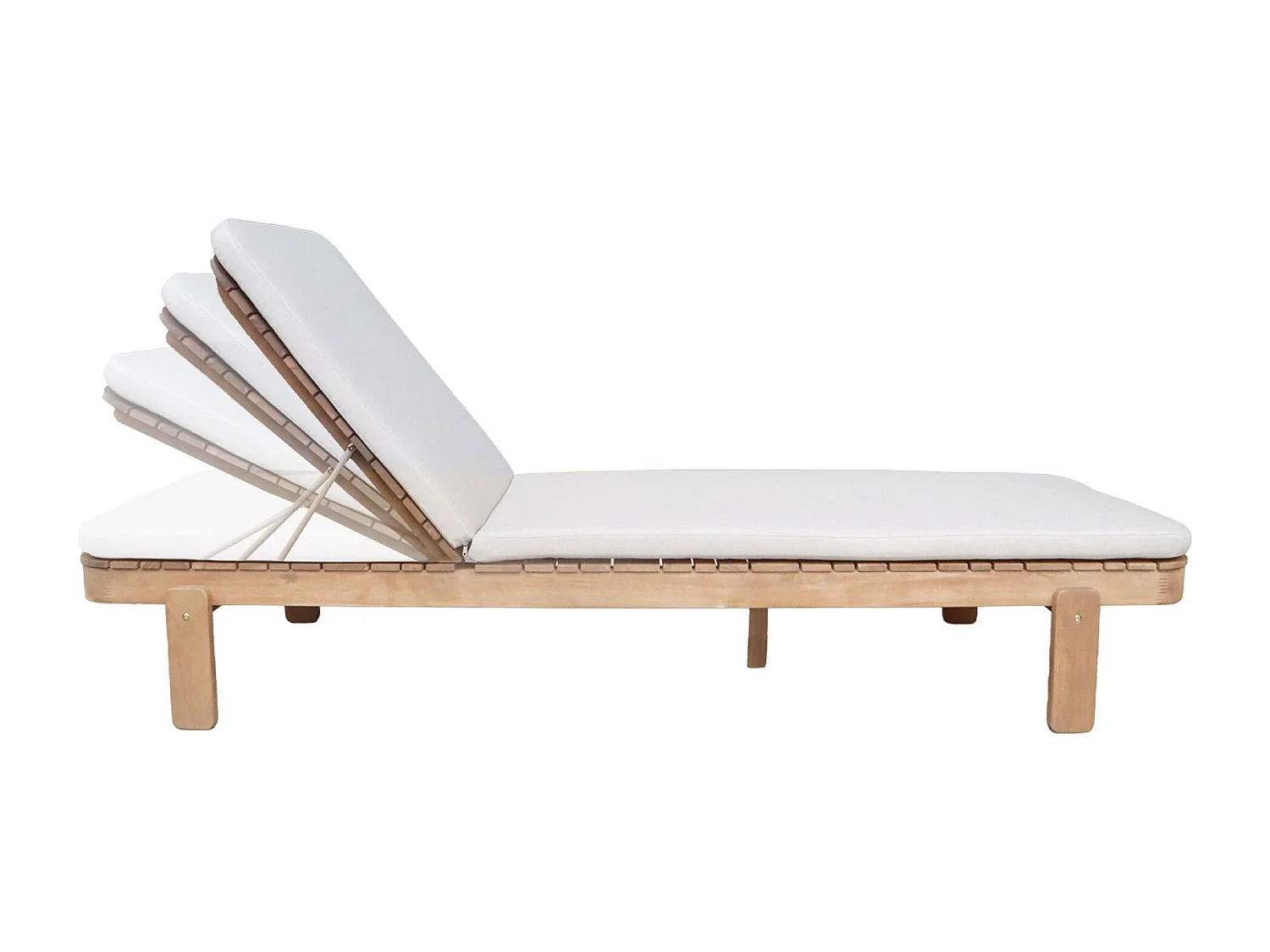 Lettino prendisole in legno di acacia multi-posizione con cuscino,