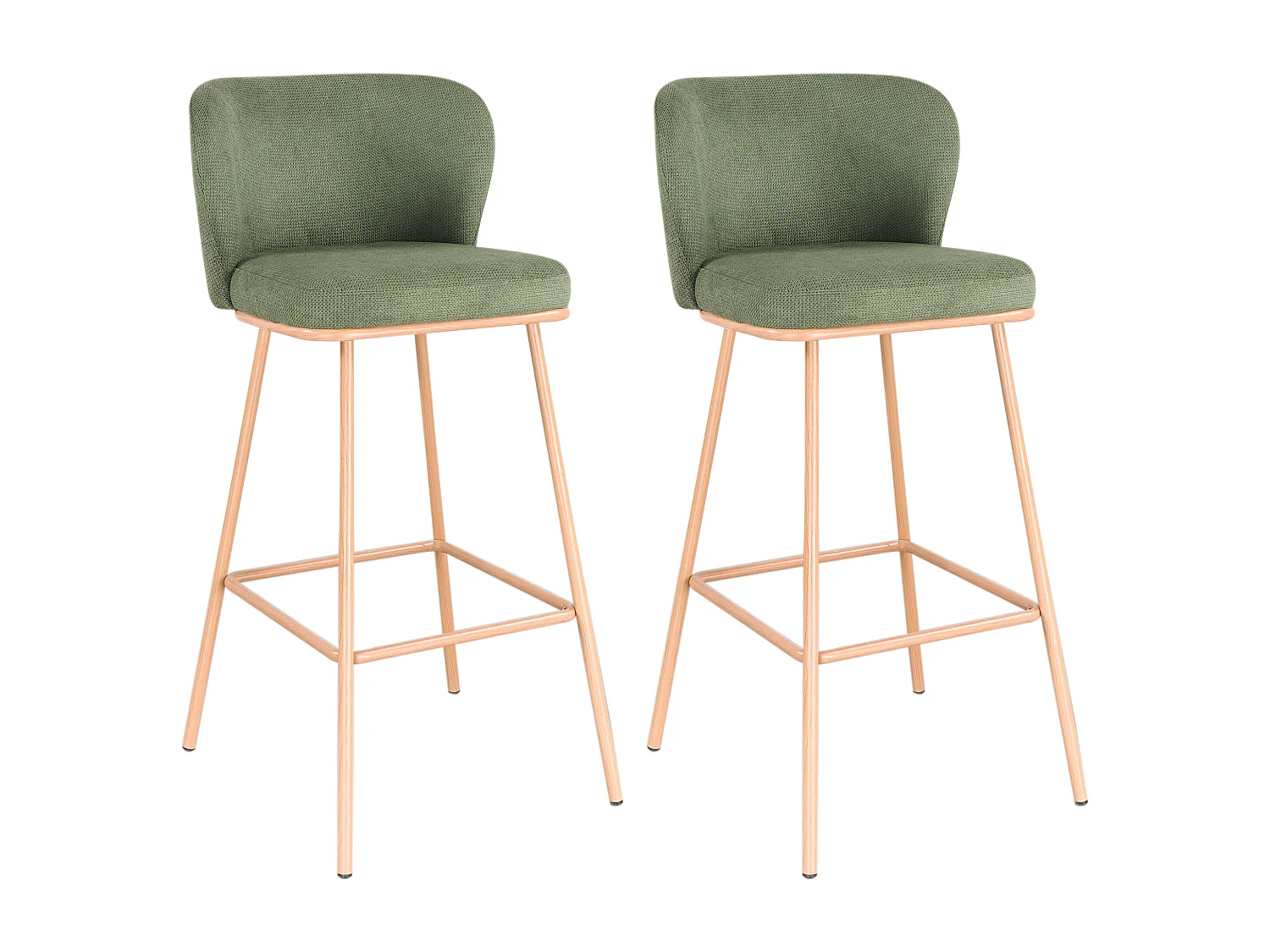 Lot de 2 tabourets de bar en tissu texturé et métal effet bois - Vert et Naturel - SENORASE