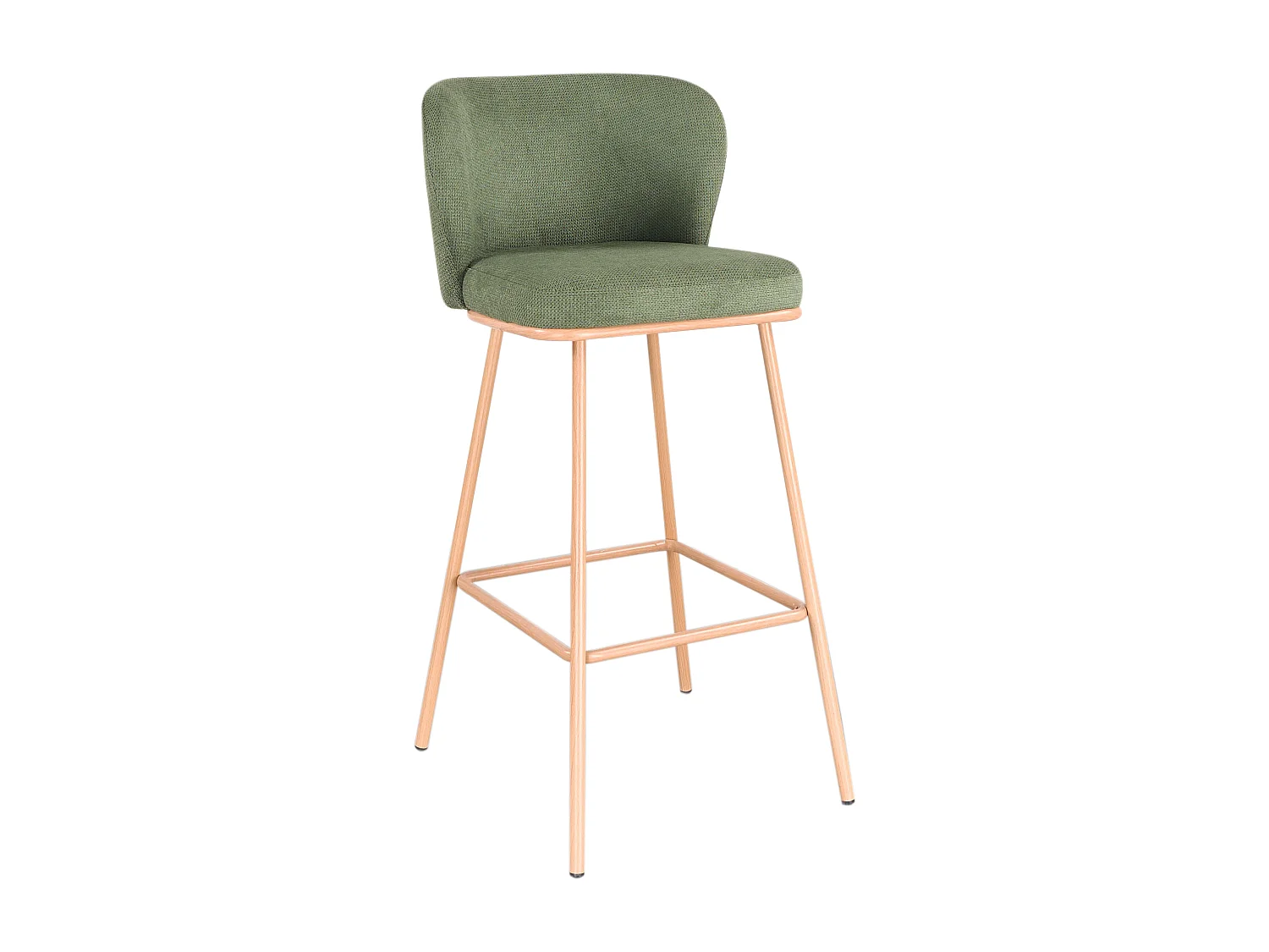 Lot de 2 tabourets de bar en tissu texturé et métal effet bois - Vert et Naturel - SENORASE