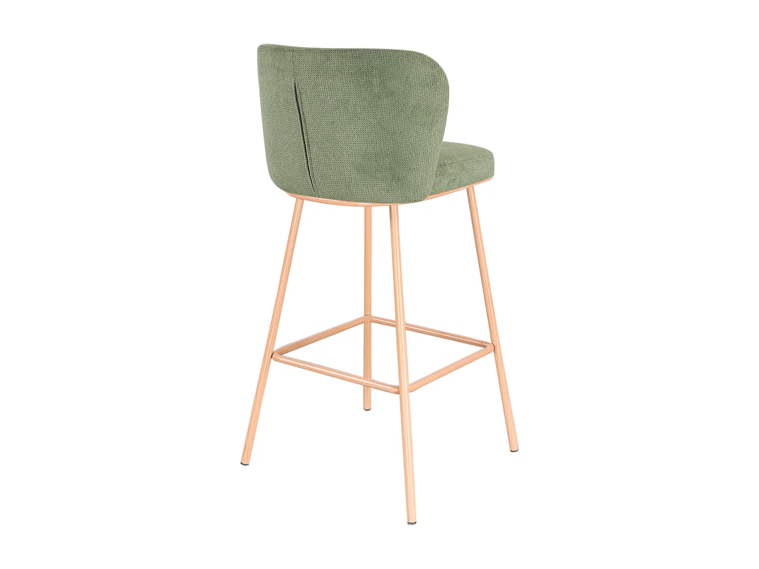 Lot de 2 tabourets de bar en tissu texturé et métal effet bois - Vert et Naturel - SENORASE