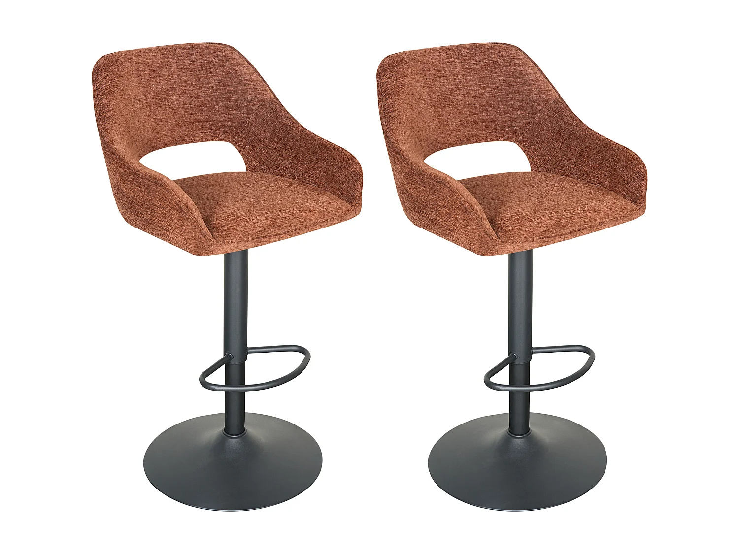 Lot de 2 tabourets de bar en tissu texturé et métal noir - Hauteur réglable - Brun - ZINEA