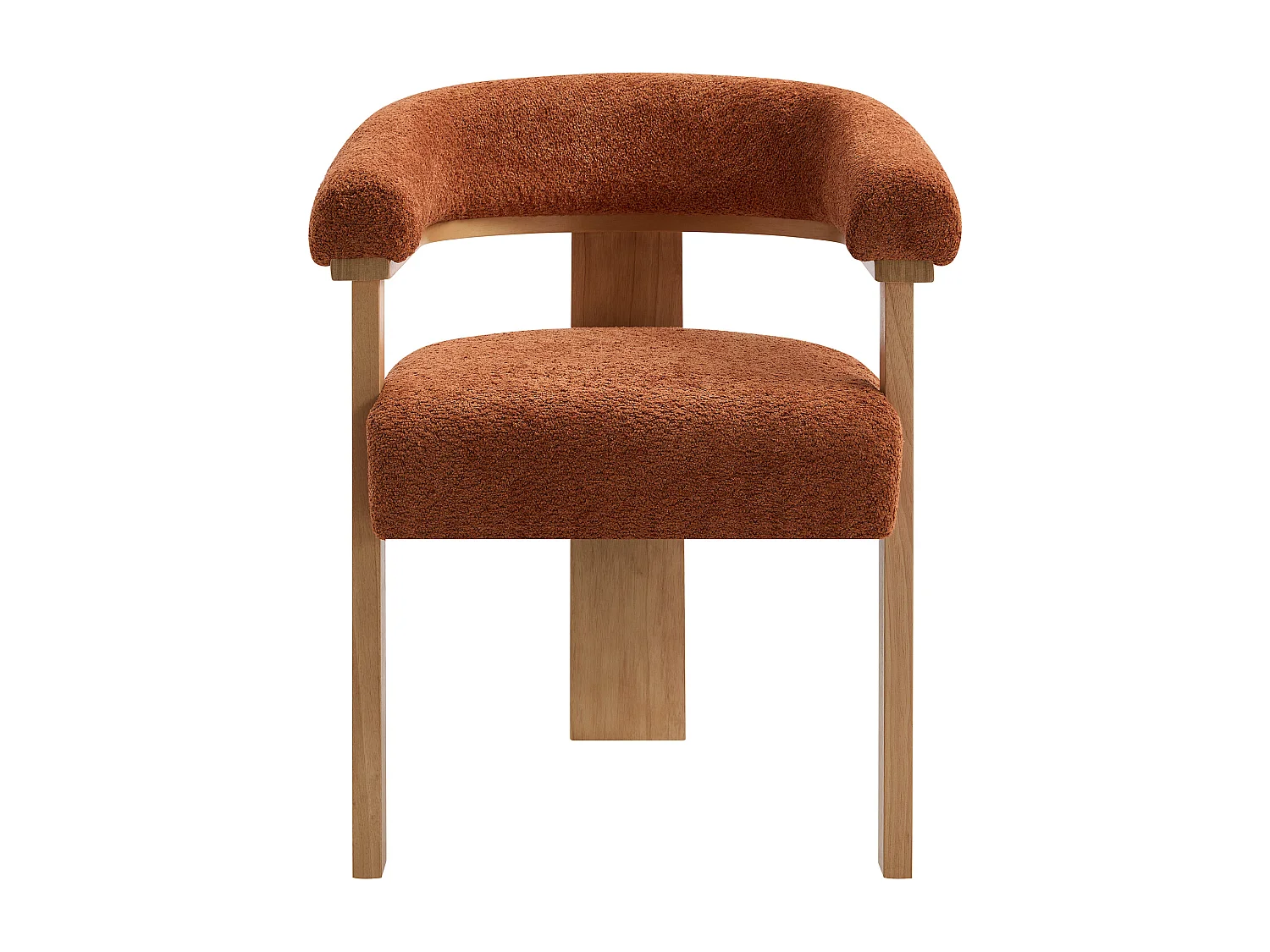 Chaise avec accoudoirs en tissu bouclette et bois d’hévéa naturel - Terracotta - LIVELIA