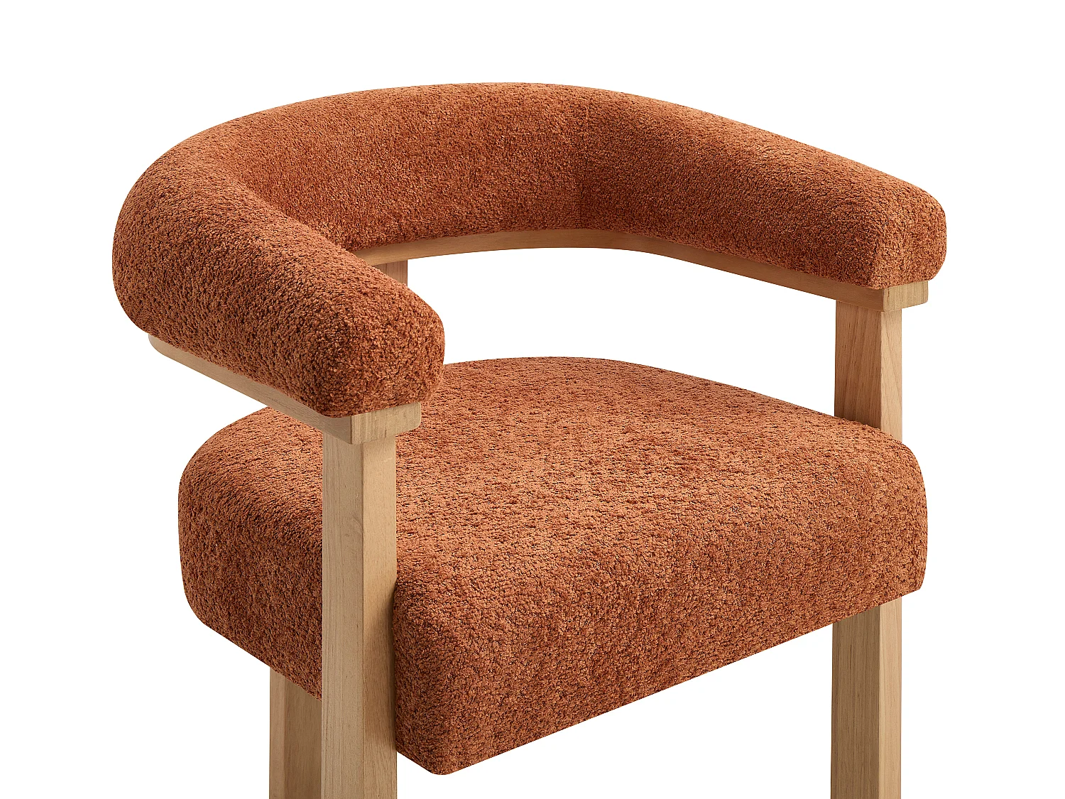 Chaise avec accoudoirs en tissu bouclette et bois d’hévéa naturel - Terracotta - LIVELIA
