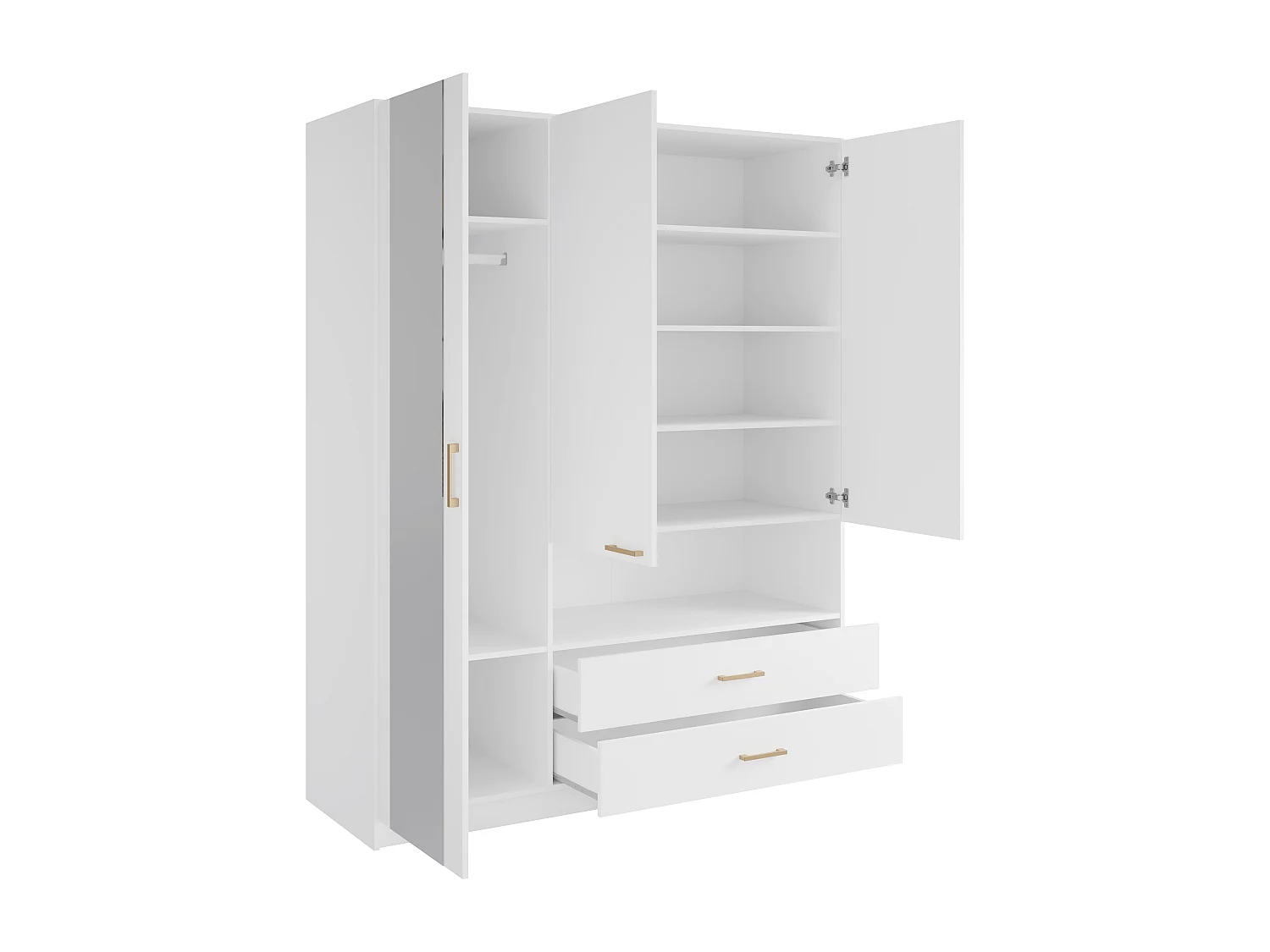 Armoire 3 portes, 2 tiroirs et 1 niche – Avec miroir – L160 cm – Blanc - LYRIANO