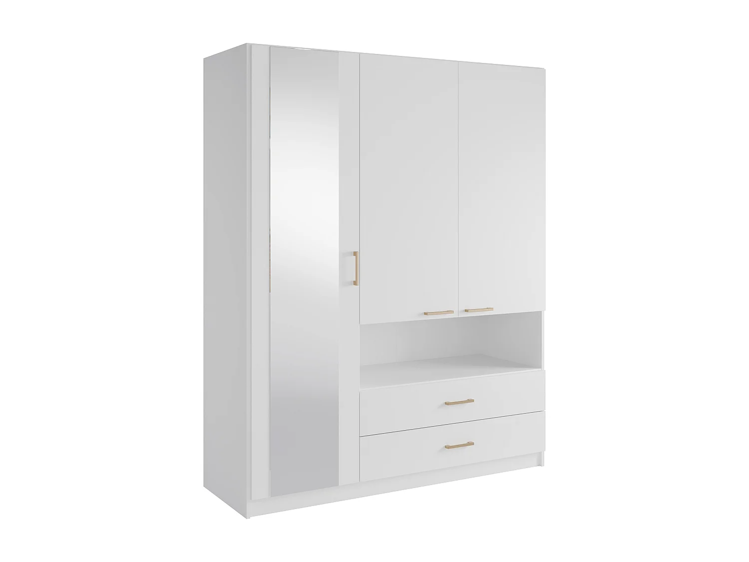 Armoire 3 portes, 2 tiroirs et 1 niche – Avec miroir – L160 cm – Blanc - LYRIANO