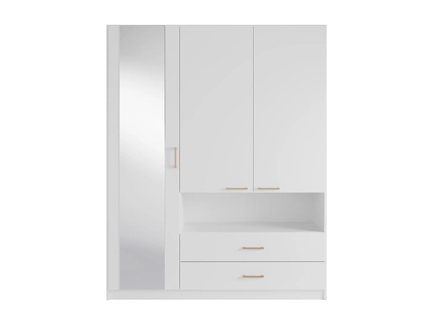 Armoire 3 portes, 2 tiroirs et 1 niche – Avec miroir – L160 cm – Blanc - LYRIANO