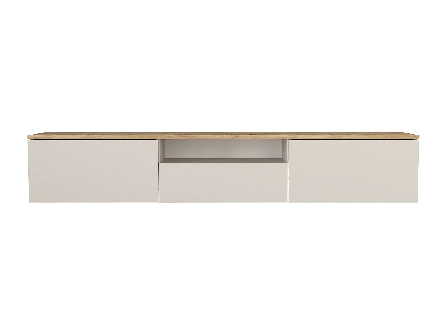 Meuble TV suspendu avec 3 portes et 1 niche - Beige et naturel - LOTULA