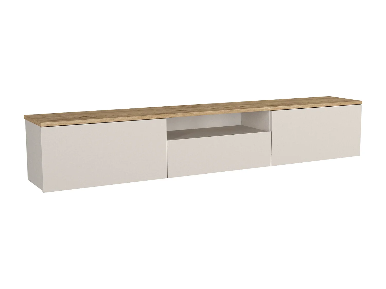 Meuble TV suspendu avec 3 portes et 1 niche - Beige et naturel - LOTULA