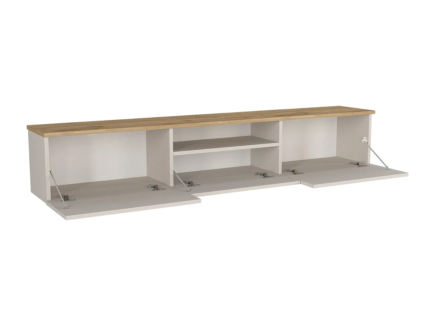 Meuble TV suspendu avec 3 portes et 1 niche - Beige et naturel - LOTULA