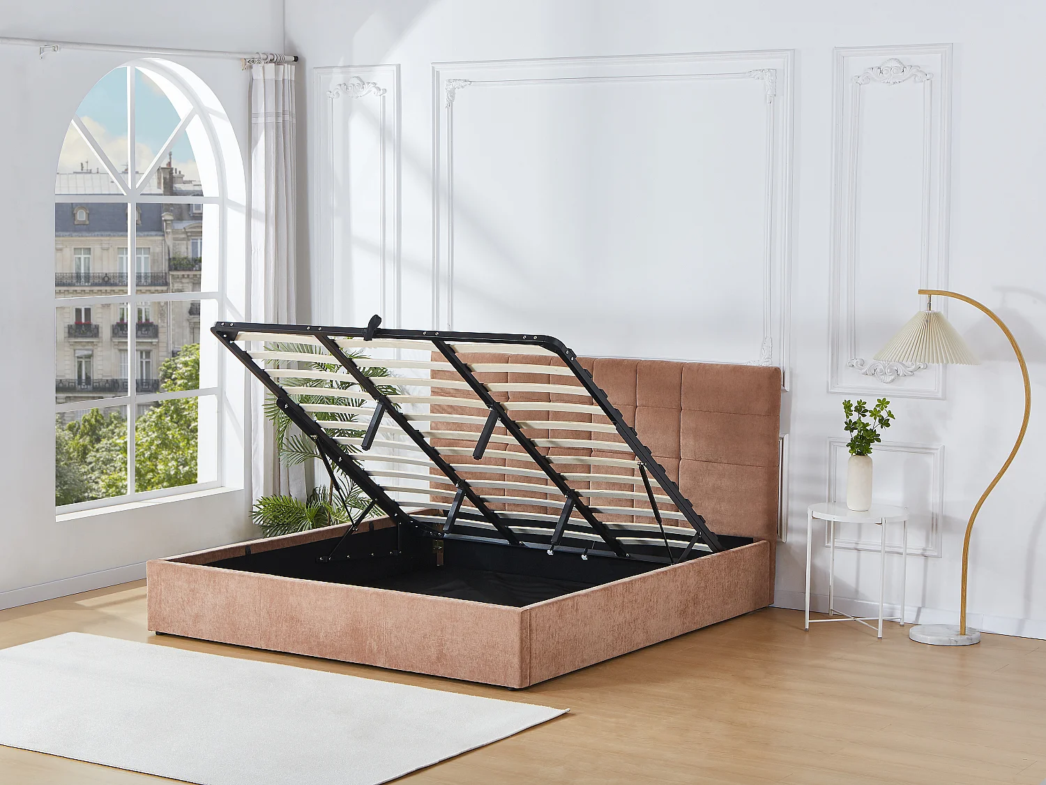 Lit coffre 180 × 200 cm – Tissu – Terracotta – HOPEYA