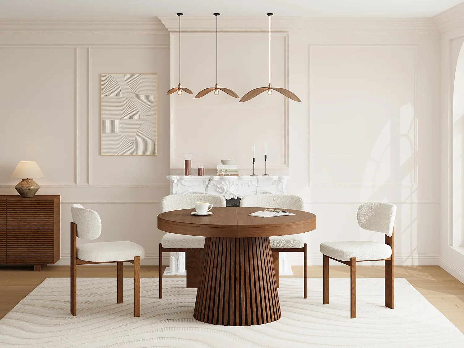 Table à manger extensible 4 à 6 personnes placage chêne - Naturel foncé - CARMIZA