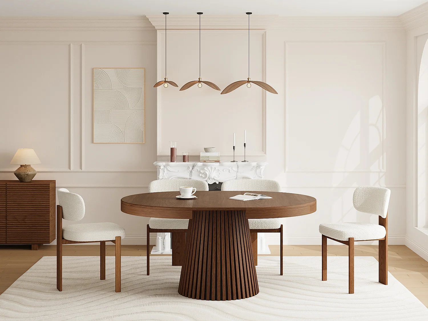 Table à manger extensible 4 à 6 personnes placage chêne - Naturel foncé - CARMIZA