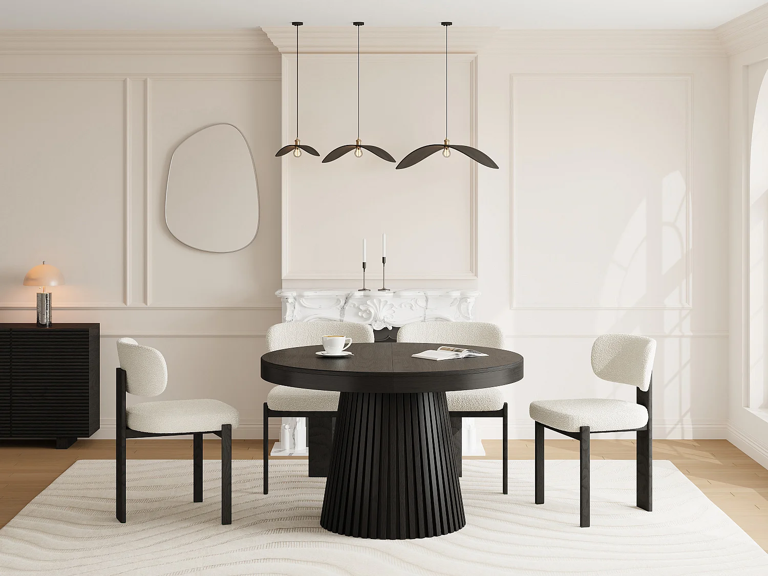 Table à manger extensible 4 à 6 personnes placage chêne - Noir - CARMIZA
