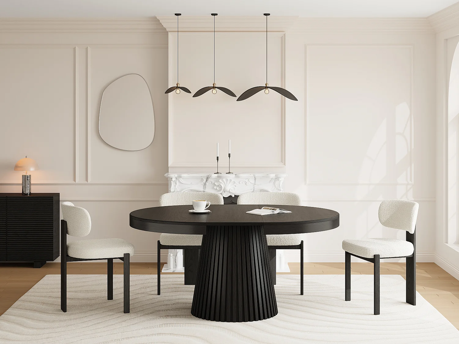 Table à manger extensible 4 à 6 personnes placage chêne - Noir - CARMIZA