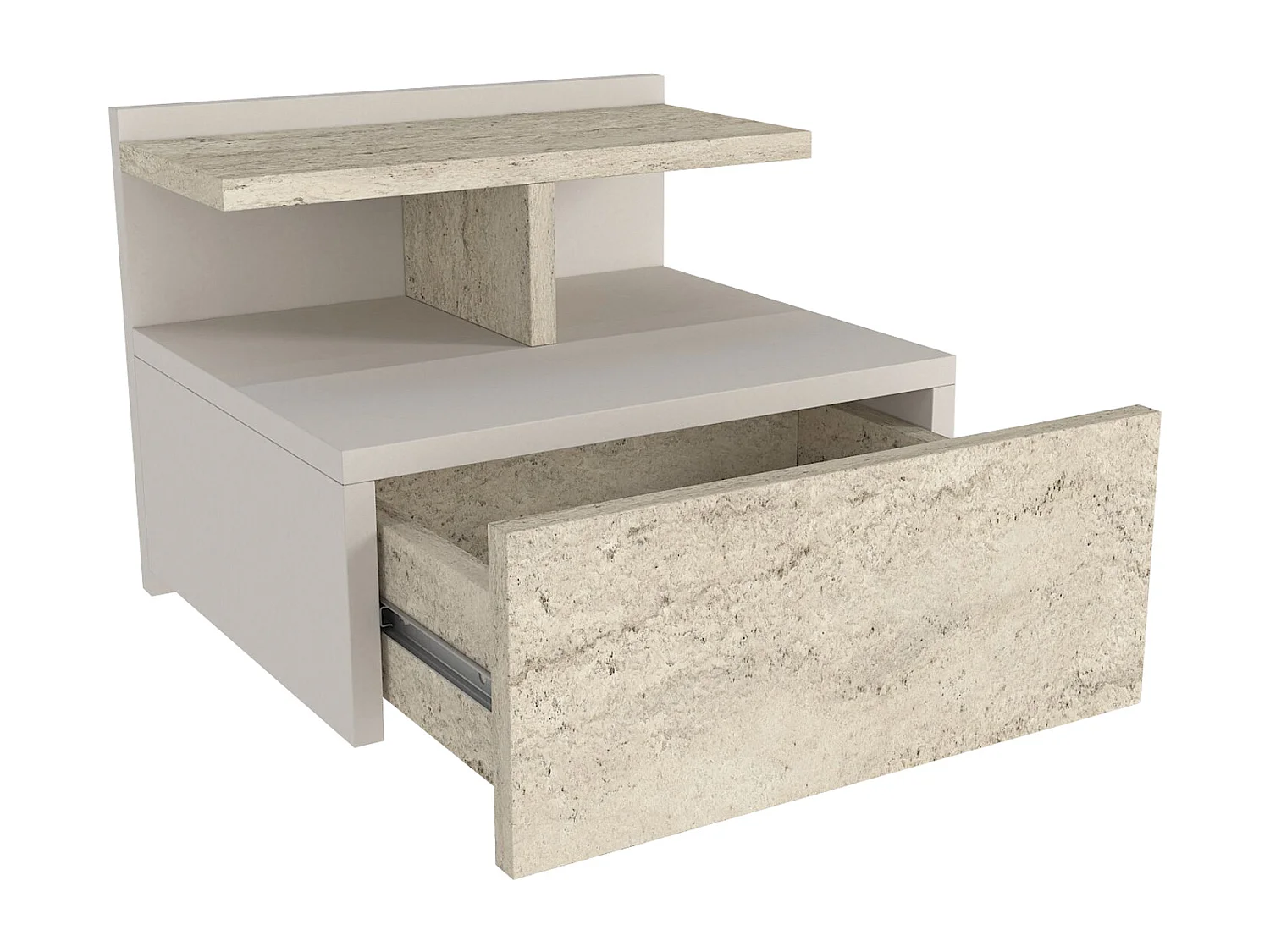 Table de chevet suspendue – 1 tiroir – Effet travertin beige - AZELNO