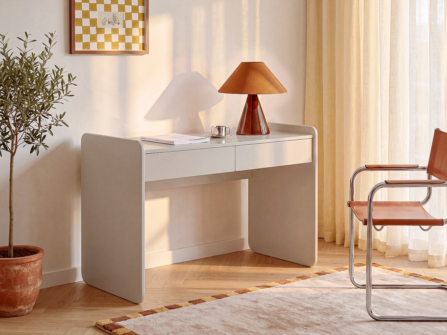 Schreibtisch mit 2 Schubladen - Beige - RYNOVEL