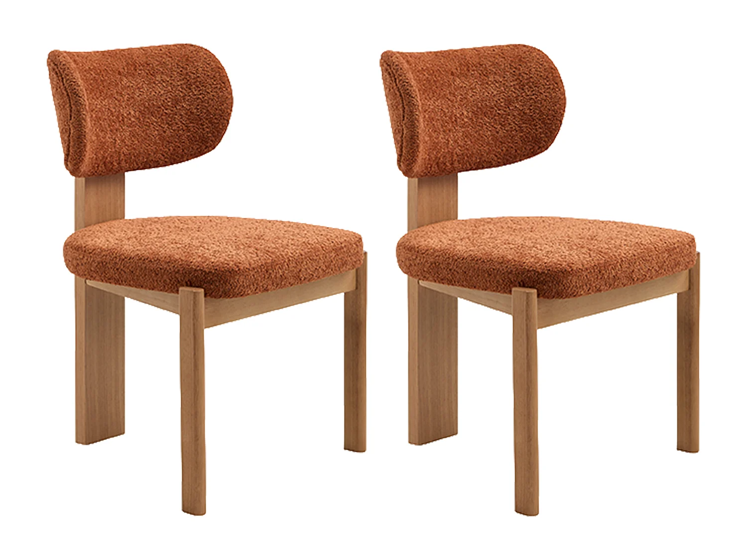 Lot de 2 chaises en tissu bouclette et bois d’hévéa - Terracotta - WILANA