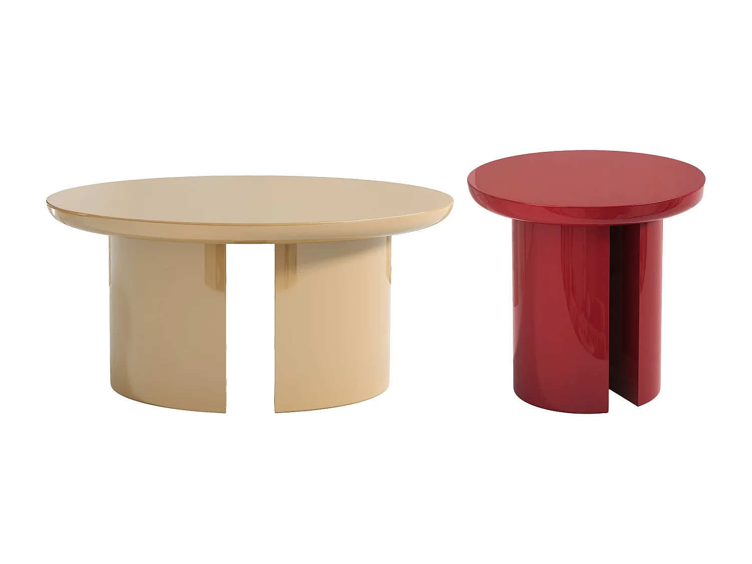 Lot de 2 tables basses en MDF - Beige et rouge laqué - DERLALI