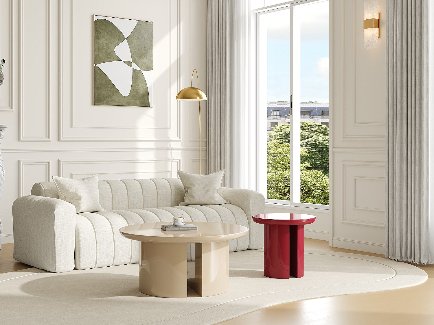 2er-Set Couchtische - MDF - Beige und Rot lackiert - DERLALI