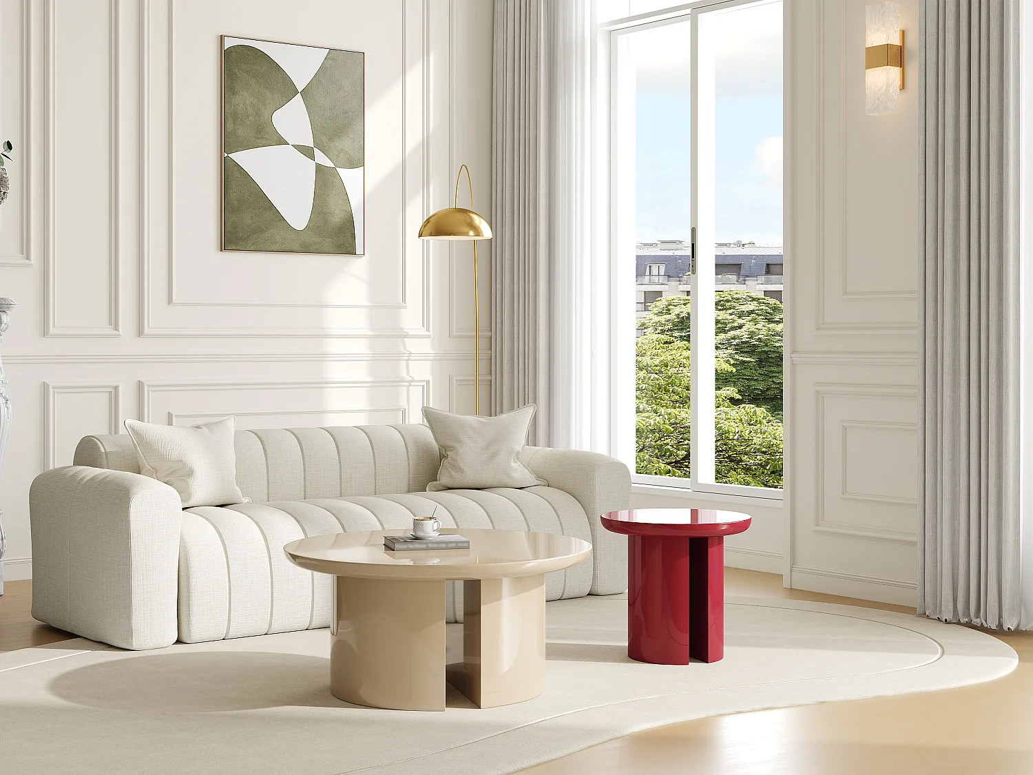 Lot de 2 tables basses en MDF - Beige et rouge laqué - DERLALI