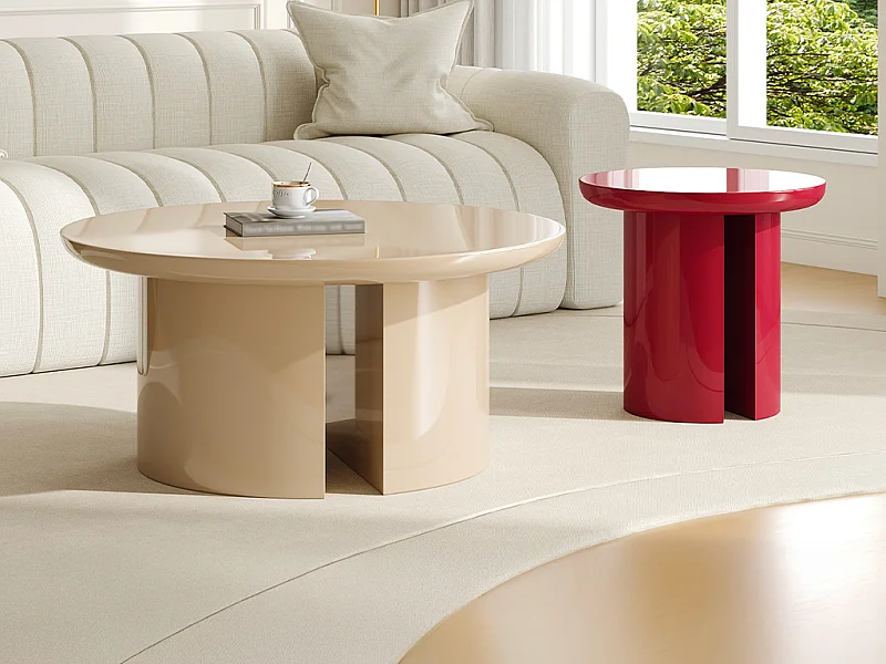 Lot de 2 tables basses en MDF - Beige et rouge laqué - DERLALI